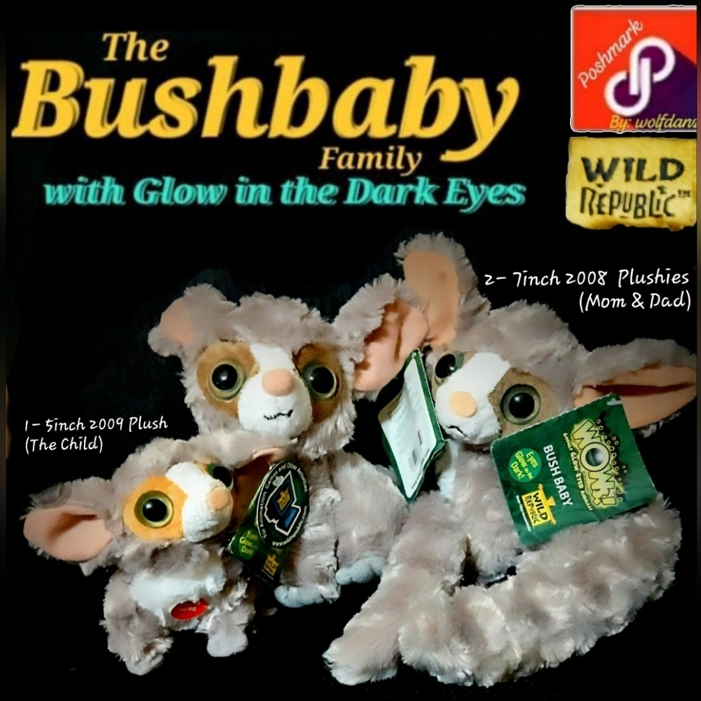 The BushBaby Family - Plush Toy Set With Glow In The Dark Eyes By Wild Republic